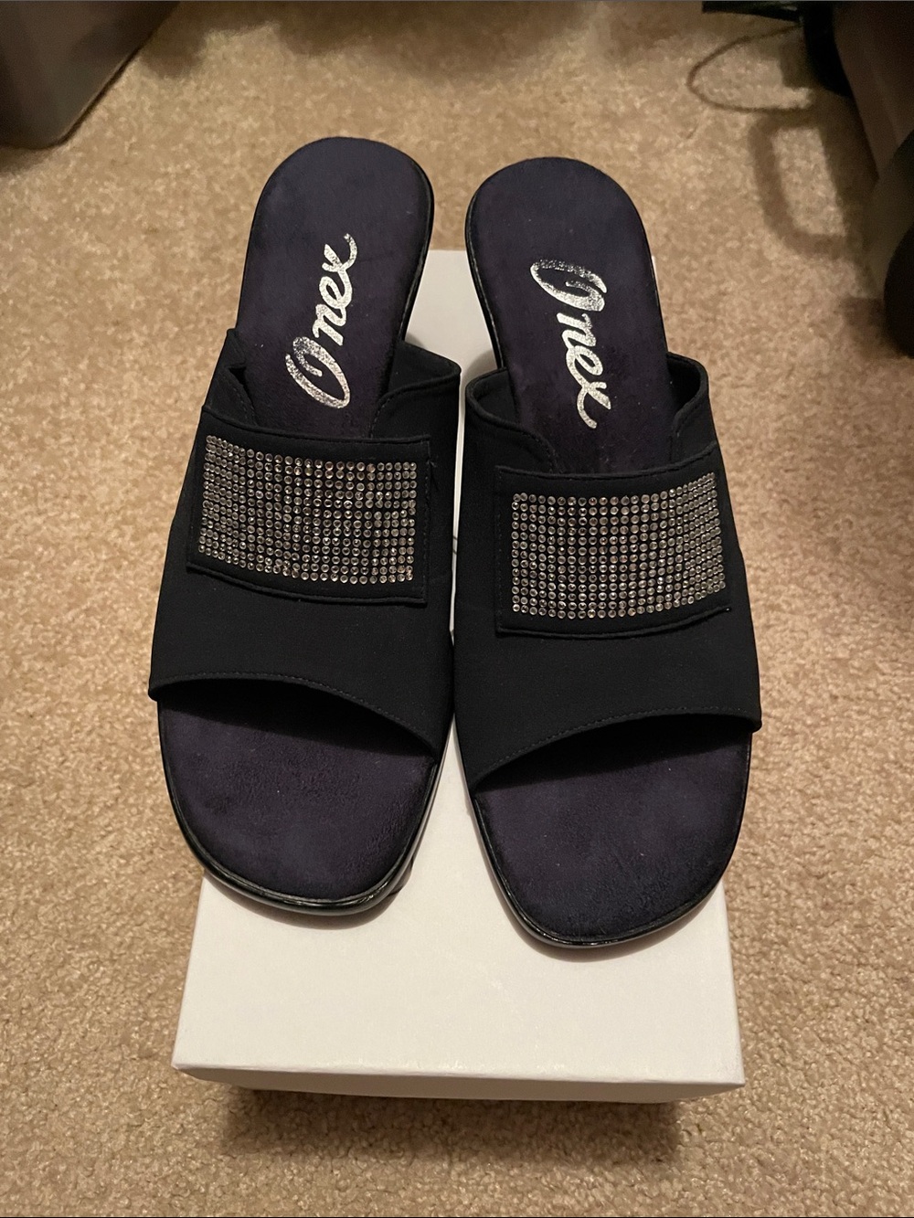 Onex Navy Slide Mules with Sparkle Strap